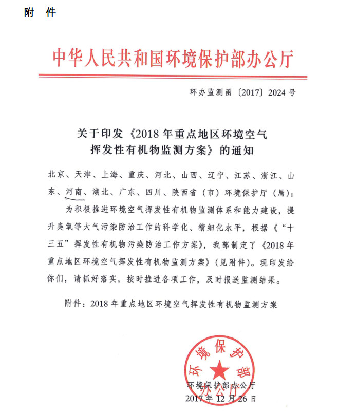 環(huán)境部新發(fā)布：2019年地級及以上城市環(huán)境空氣揮發(fā)性有機物監(jiān)測方案，附2018年方案要點對比
